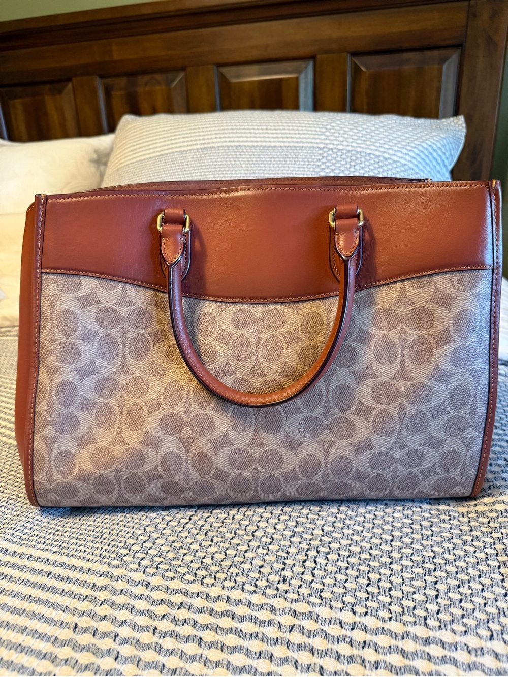 Coach Monogram Canvas Carryall Tote with Rust Leather Trim - Picture 2 of 6